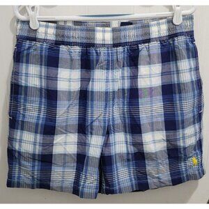 Polo Ralph Lauren Blue Plaid Drawstring Swim Shorts Trunks Size M Yellow Pony
